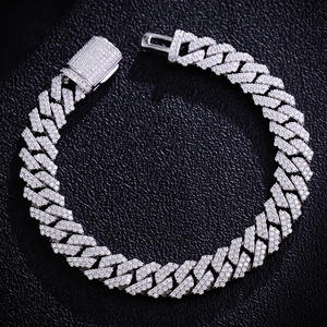 Real <b>Solid</b> 925Sterling Silver 6-15mm Moissanite Cuban Chain <b>Bracelet</b> Iced Out Miami Cuban Link Chain Hiphop Jewelry for Men Gift - Product Image 3