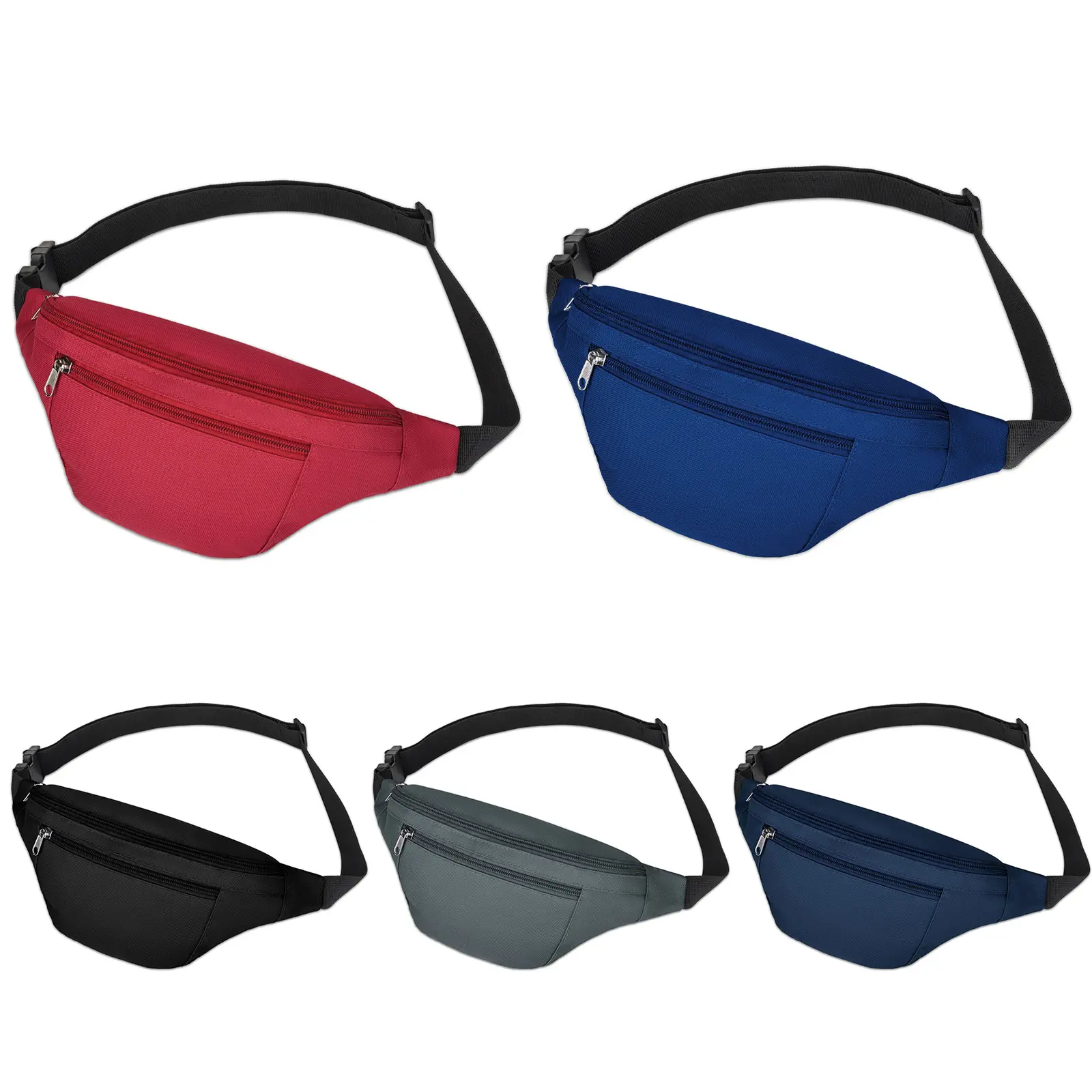 Pochete com 3 bolsos em nylon, bolsa de cintura para corredores, à prova d'água, logotipo personalizado, azul, com 3 zíper