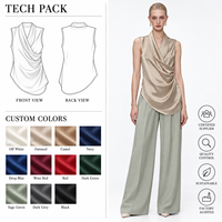 Tunique sans manches en satin drapé pour femme, vente en gros, couleurs personnalisées OEM ODM, chemisier élégant, fabricant et fournisseur de marques privées