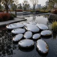 Sculpture décorative artistique en acier inoxydable pour jardin extérieur, en forme de galet, miroir, pierre paysagère, roche de pelouse.