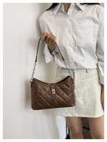 Sac à bandoulière matelassé élégant en PU pour femme avec chaîne métallique, double usage, sac à main vintage à fermoir tournant, couleur unie