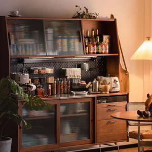 Solid Wood <b>Sideboard</b> Retro Style Wall Mounted Tall Cabinet Nordic Japanese Vintage Wine Storage Tea Cabinet <b>Kitchen</b> Dining Room - Product Image 1