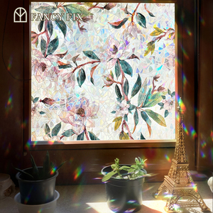 Fancyfix Magnolia Arco Iris flor patrón Arco Iris 45x200CM ventana se aferra PVC ventana calcomanías estática no adhesivo - Product Image 3