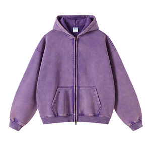 Sudadera tipo cárdigan vintage lavada y desgastada con doble cremallera, forro polar cálido, cortavientos, efecto tie-dye, sin deshilachos, para hombre - Product Image 4
