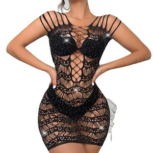 Wrap chest hot drill sexy underwear female point drill full star sexy net clothes stockings Lingerie for Women Lace Babydoll