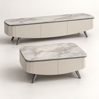 Table basse de salon WYRAX Club Lounge avec rangement intégré, meuble TV bas assorti, façades sans poignées et pieds métalliques inclinés