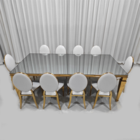Ensemble de table à manger rectangulaire avec plateau en verre miroir et base en acier inoxydable doré
