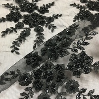 Tissu en Tulle Lourd 100% Polyester Noir avec Broderie Métallique, Perles et Paillettes pour Robes de Mariée Écologiques
