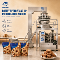 Machine de remplissage et de scellage rotative électronique pour sachets préformés Doypack, idéale pour biscuits, gaufrettes, snacks et autres produits en sachet à fermeture éclair.