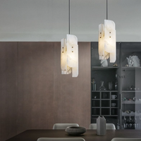 Lustre suspendu moderne en marbre espagnol effet flocon de neige, cuivre, albâtre, hauteur réglable, télécommande, anti-éblouissement