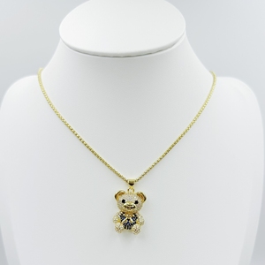 패션 마이크로 인셋 풀 주얼리 귀여운 곰 다이아몬드 목걸이 구리 비즈 체인 18k 금도금 펜던트 목걸이 (여성용) - Product Image 5