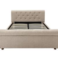 Lits doubles modernes et contemporains avec capitonnage boutonné, cadre en fer et revêtement en tissu, avec rangement