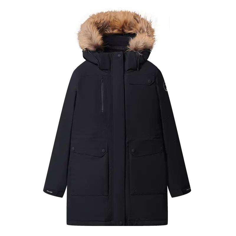 Custom Windproof Thick Winter Waterproof Grey Goose Down Jacket Fur Hood Windbreaker Long Parka Down Jacket Coats for Men