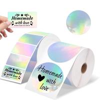 Étiquettes autocollantes personnalisées en rouleau, imperméables, rondes, carrées, logo, impression laser holographique, offset, OEM pour l'emballage des produits