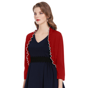 KCS02102 KK Women's Knitted Shrug <strong>Bolero</strong> Ruffled Knitwear <strong>Cardigan</strong> 3/4 Sleeve Open Front - Product Image 2