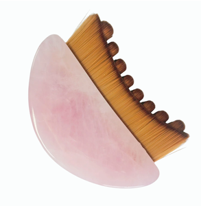 Outils de beauté pour le drainage lymphatique, brosse nettoyante pour le visage et le cou en jade naturel et quartz rose, pour nettoyer les pores. - Product Image 1