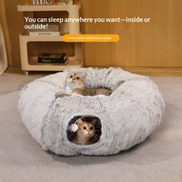Lit pour chat en fibre de polyester pelucheuse toutes saisons, directement de l'usine, tunnel pour chat, nid rond chaud pour animaux de compagnie, pliable, disponible