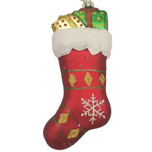圣诞快乐定制红色礼品袜迷你玻璃小玩意经典挂树手工吹制玻璃饰品