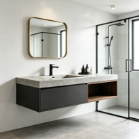 Pia de Banheiro Flutuante Personalizada com Design Industrial, Bacia de Madeira Compensada para Bancada, Montagem na Parede, Ideal para Apartamentos, Hotéis e Vilas