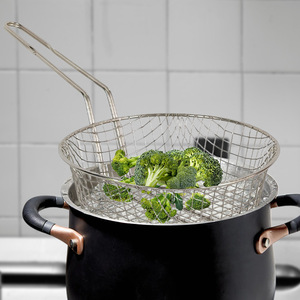 ตะกร้าลวดทรงกลมขนาด 8 นิ้วพร้อมที่จับสำหรับทำผักและบะหมี่ - Product Image 1
