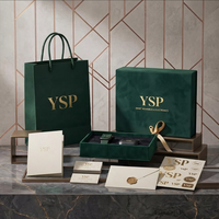 Boîte rigide de luxe personnalisée en velours vert foncé avec logo en feuille d'or et ruban pour emballage de montres connectées, écouteurs et bijoux – Vente en gros