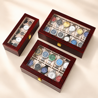 Boîte à montres en gros, multi-emplacements, logo personnalisé, verrouillable, présentoir double couche en bois laqué avec doublure en daim, étui anti-poussière