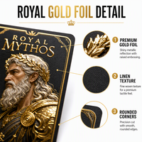 Cartes à jouer de luxe Mythos Gold Edition, finition en feuille d'or, finition lin, coins arrondis |   Art de personnage mythologique haut de gamme |   Papier