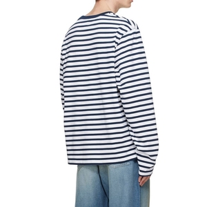Custom Vintage Heavyweight <b>Men's</b> Long Sleeve <b>Shirts</b> Crew Neck Oversized <b>Stripes</b> <b>T</b>-<b>shirt</b> - Product Image 2