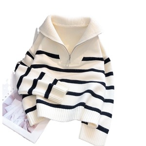 Women's Thickened Striped <b>Zipper</b> Sweater One Size Slim Fit Autumn Winter Base Layer <b>Top</b> - Product Image 5