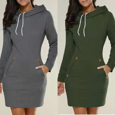 D7747 2023 Hot New Multiple Colors Multiple Sizes Hooded High Collar Long Sleeve Solid Color Sweater Dress