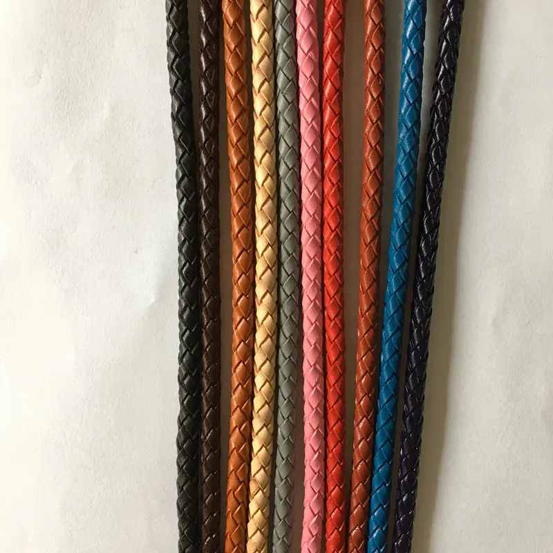 Cordón de cuero trenzado colorido para pulsera, 5mm, venta al por mayor