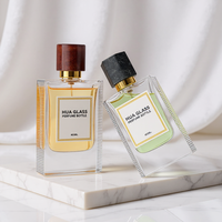 Flacon de parfum vide en verre transparent brillant carré de 30 ml, 50 ml, 100 ml, avec étiquette personnalisée et couvercle en pierre naturelle artistique, pour la vente en gros