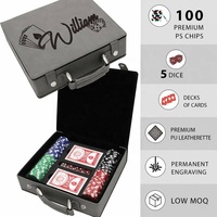 Ensemble de poker, cartes et dés en similicuir laser, poker personnalisé vierge avec gravure laser, étui en cuir PU, cadeau d'affaires