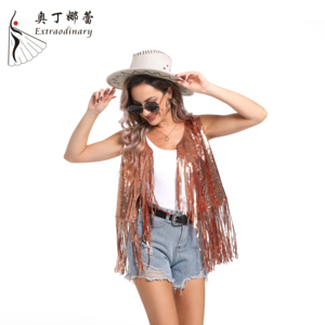 Nueva moda <span class=keywords><strong>chaleco</strong></span> brillante con <span class=keywords><strong>flecos</strong></span> <span class=keywords><strong>chaleco</strong></span> largo con borlas brillantes <span class=keywords><strong>Chaleco</strong></span> Corto <span class=keywords><strong>Hippie</strong></span> sin mangas - Product Image 5