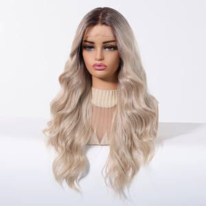Perruque HD transparente soie Lace Front 13*6 sans colle <span class=keywords><strong>cheveux</strong></span> synthétiques pré-plumés résistant à la chaleur petite taille de bonnet blanc <span class=keywords><strong>blond</strong></span> dégradé - Product Image 2