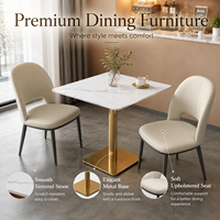 Ensemble de table à manger en marbre de luxe moderne avec base dorée et chaises rembourrées pour hôtel, restaurant, café, salle à manger