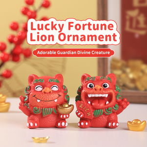 Set di 2 Statuette in Resina di <span class=keywords><strong>Leoni</strong></span> Portafortuna in Miniatura, Pronte per la Spedizione, Decorazione Feng Shui per Casa e Scrivania, Regalo Portafortuna - Product Image 1