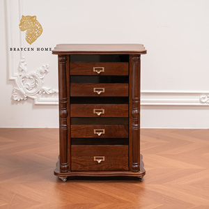 Cassettiera Vintage Americana Marrone in Legno Massello a 5 Cassetti - Mobile Contenitore Retrò per Camera da Letto con <span class=keywords><strong>Maniglie</strong></span> in Metallo - Product Image 1