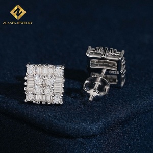 Trendy Jewelry Square Shape Stud <b>Earrings</b> 925 <b>Silver</b> Moissanite Mix Cut Diamond <b>Earrings</b> Hip Hop Jewelry - Product Image 6