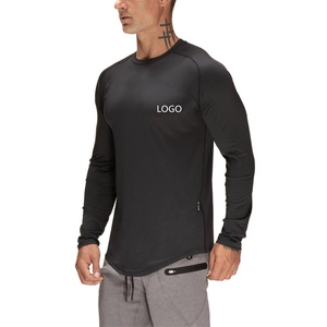 T-shirt à manches longues raglan pour homme, coupe slim, en coton uni avec motif écossais, impression personnalisée - Product Image 1