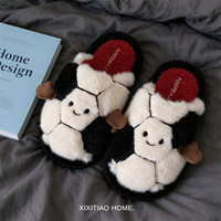 XIXITIAO Nouvelles pantoufles douillettes en forme de champignon colorées à blocs de couleurs pour femmes, chaudes pour l'hiver, à pois colorés, décontractées, en peluche, pour l'intérieur