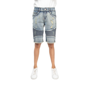OEM Custom Men's Moto Biker Jean Shorts Slim Fit Denim Shorts Stretch Washed Distressed Jorts