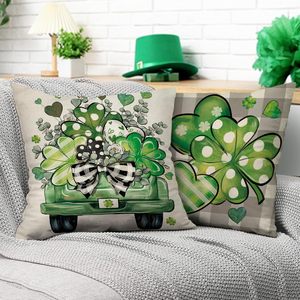 Housse de coussin verte pour la fête de saint Patrick, motif de camion trèfle porte-bonheur, adaptée à la décoration de la maison, de la terrasse extérieure et du jardin, 4 pièces - Product Image 3