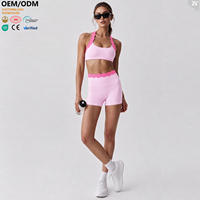 Ensemble de sport 2 pièces personnalisé en tissu avec logo, extensible dans les quatre sens, bordure en pétales, pour femme, tenue de fitness et yoga, écologique, vêtements de sport et de gym