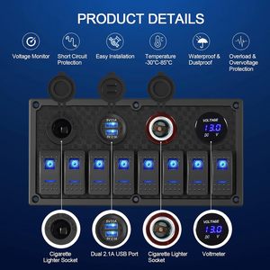 <span class=keywords><strong>Panel</strong></span> de <span class=keywords><strong>interruptores</strong></span> basculantes marinos de 8 posiciones con botón de arranque del motor - Product Image 6