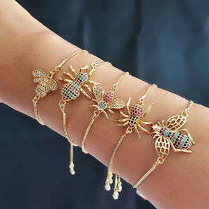 BC1271 bracciali con ciondoli a forma di insetto regolabili alla moda, braccialetti con ciondoli a forma di ape di ragno con Micro pavé di CZ placcati in oro per regali - Product Image 2
