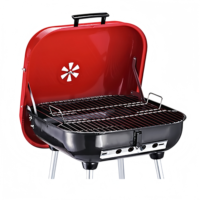 Barbecue à charbon de bois carré sur chariot, sans fumée, en fer de qualité supérieure, pour jardin extérieur