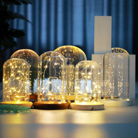 Cloche en verre borosilicate LED de 15 cm de diamètre au design Art Déco avec base en bois, lumière blanc chaud, marque BYZX