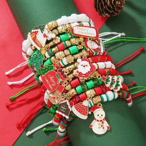 Fashion Jewelry Christmas Beaded <b>Bracelets</b> Women's Gift Set With Santa Snowflake Reindeer Charms Red Green <b>White</b> Imitation Pearl - Product Image 3
