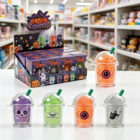 Jouet Squishy Halloween en forme de tasse à Bubble Tea, avec corps de tasse transparent, couvercle en dôme, double remplissage de billes et de gel, à pétrir pour le soulagement